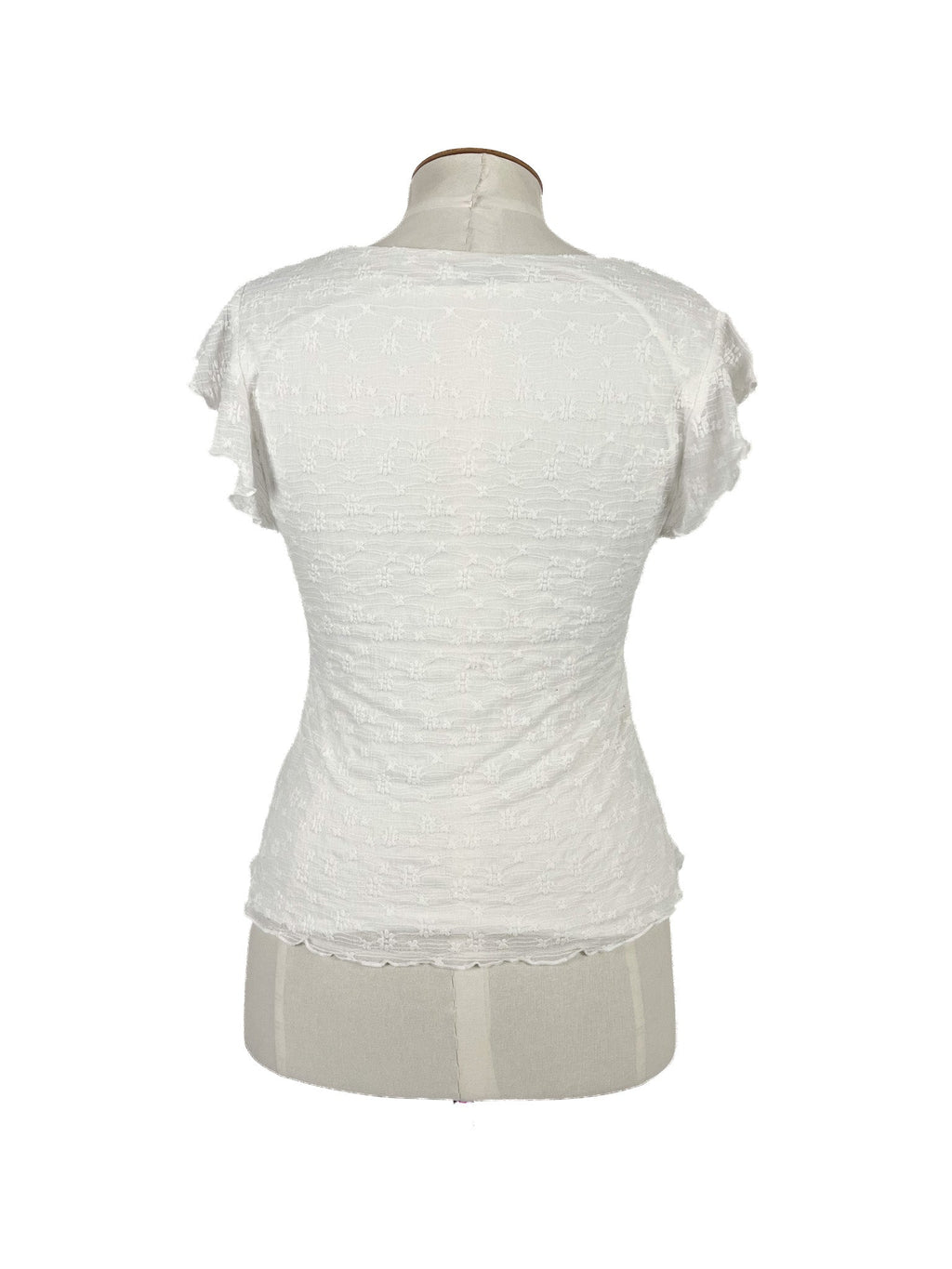 Haut blanc floral à manches courtes Taille 12 Mélange de nylon