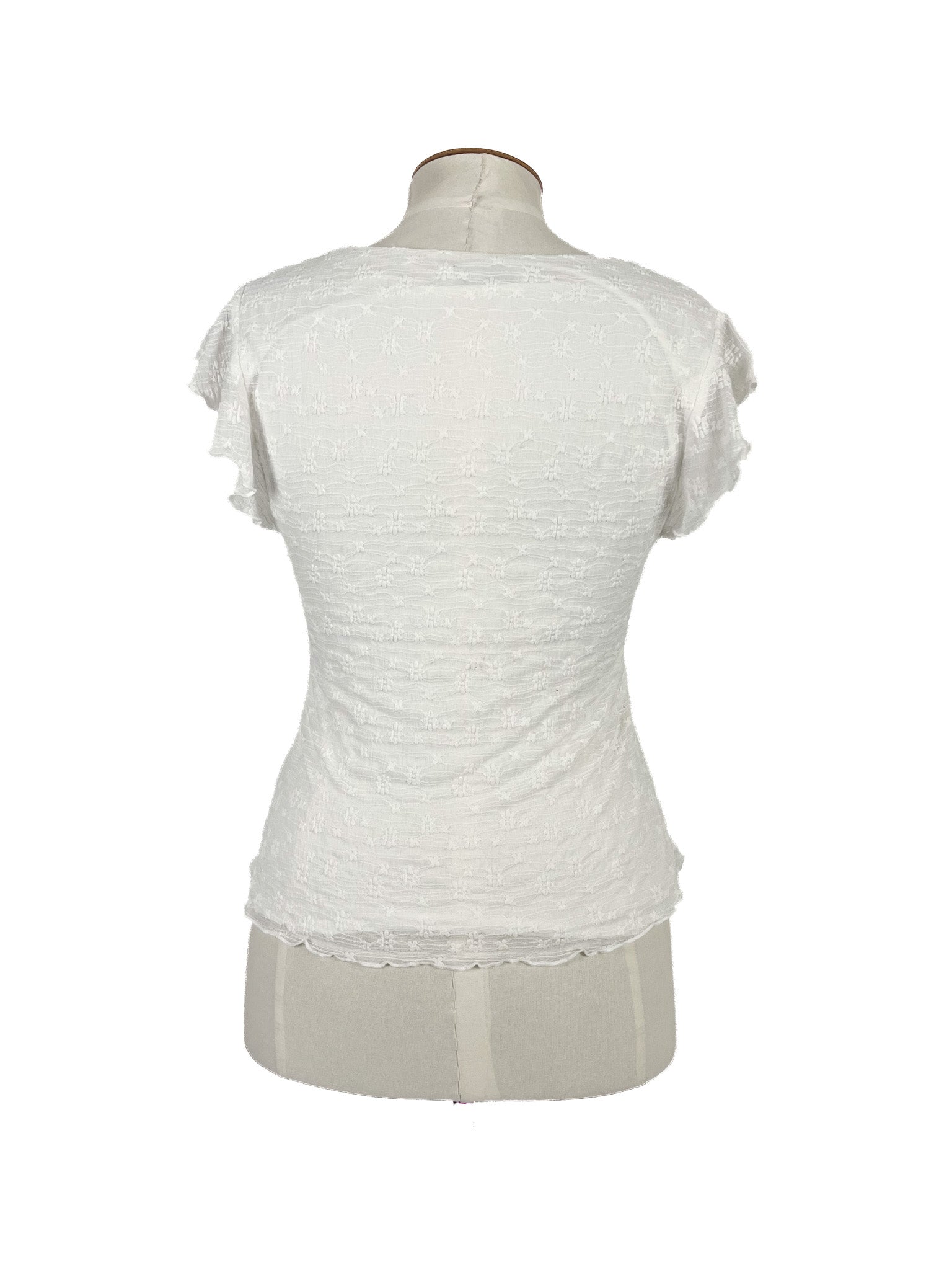 Haut blanc floral à manches courtes Taille 12 Mélange de nylon