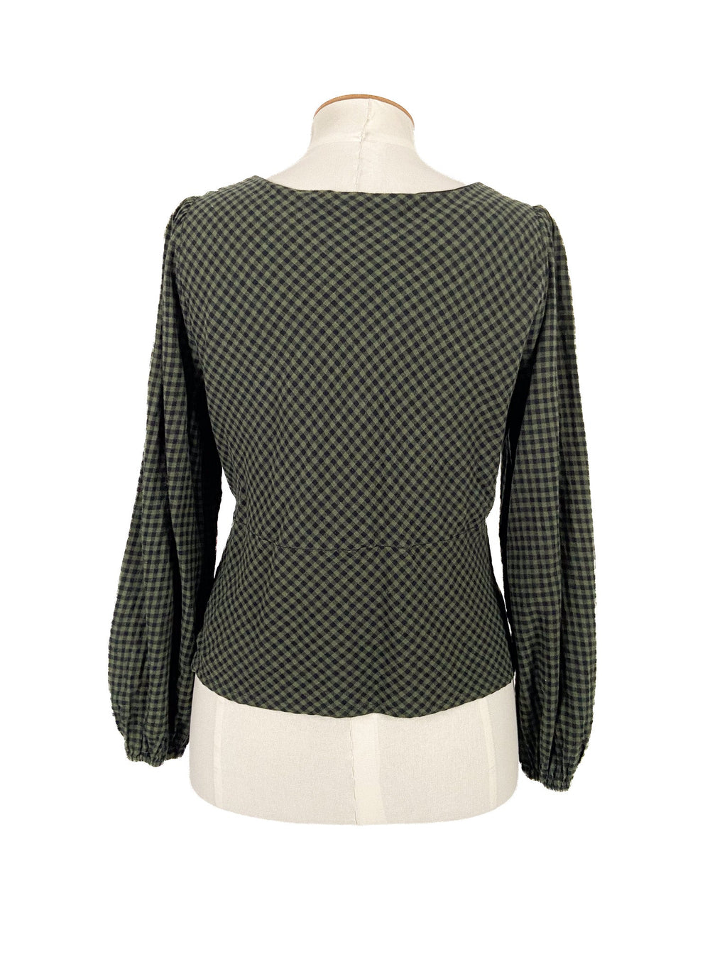 Chemisier à manches longues en vichy vert, coton et viscose, taille 12