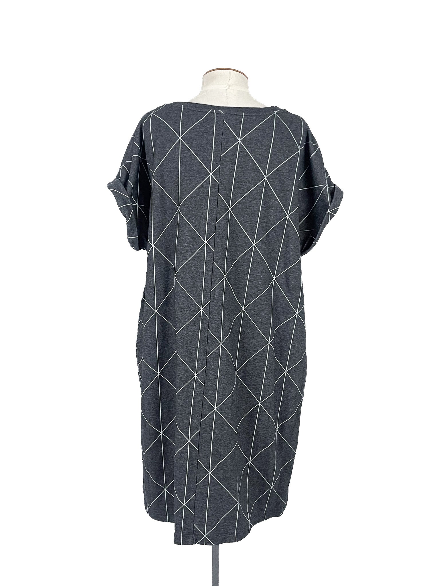Mini-robe grise, taille 22, manches courtes, motifs géométriques, pour femme