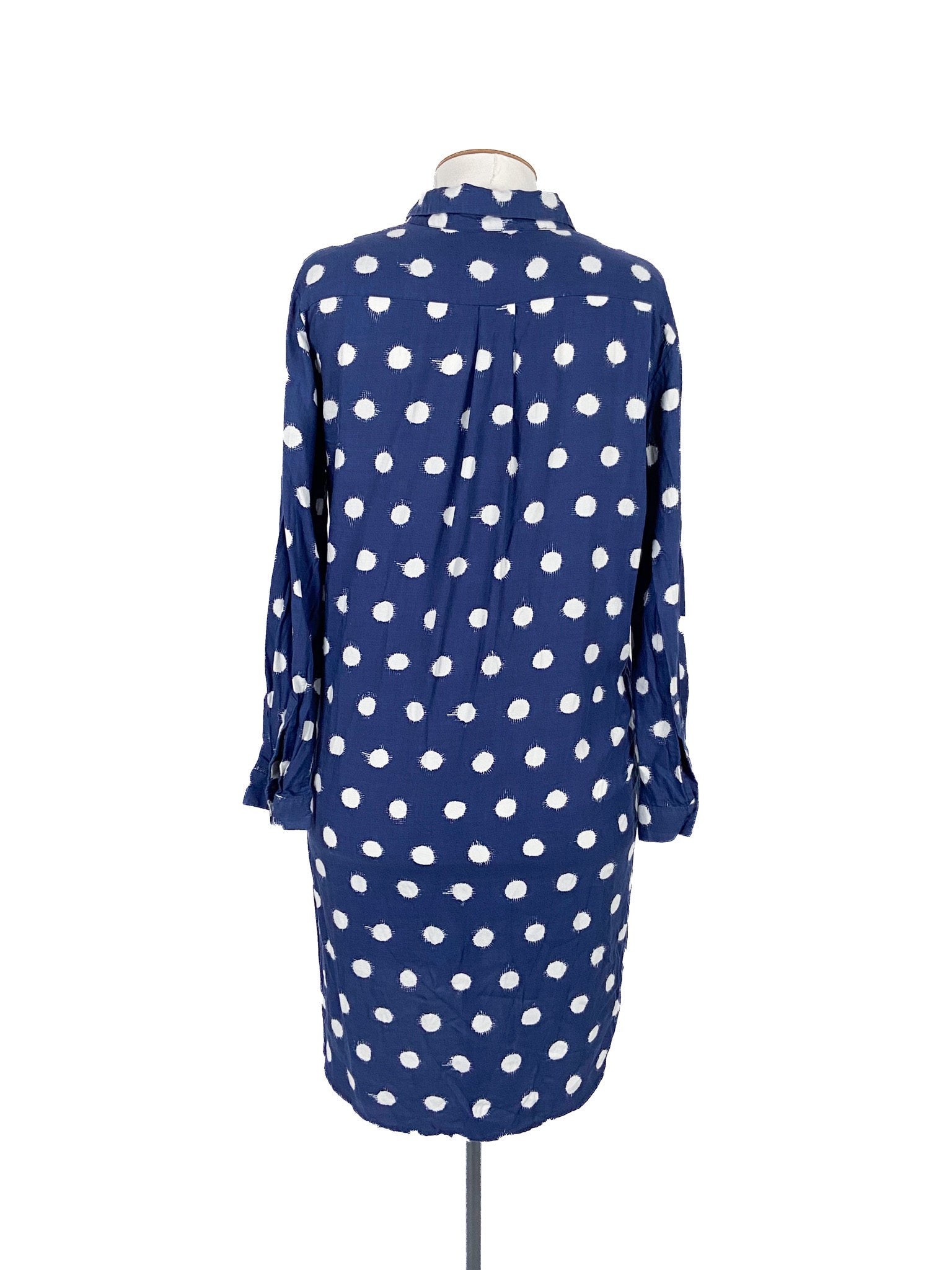 Robe courte à manches longues bleu marine à pois en coton modal léger taille 42