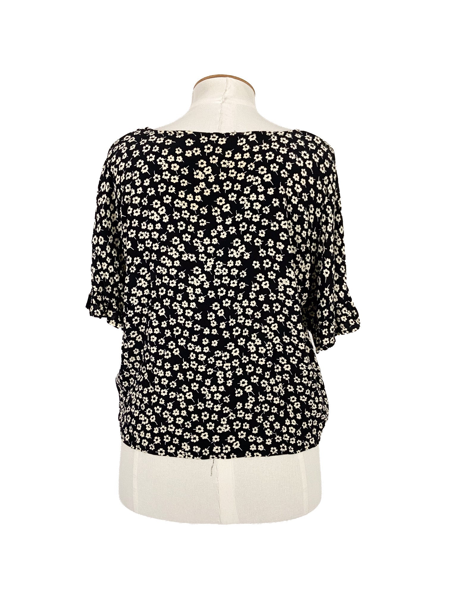 Chemisier court fleuri noir à manches courtes et léger, taille XXL