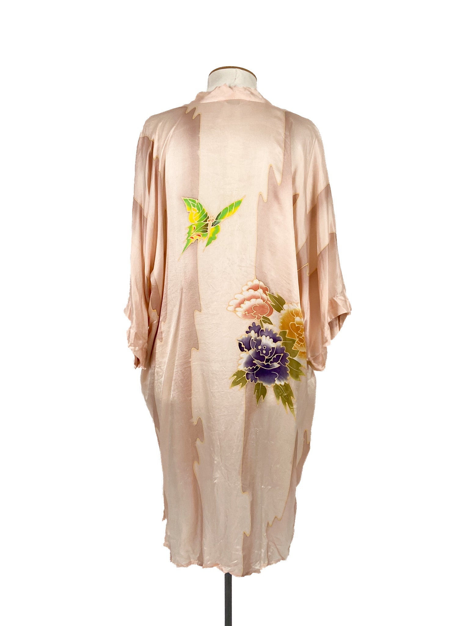 Robe-cardigan fluide en soie à motifs floraux roses Taille unique